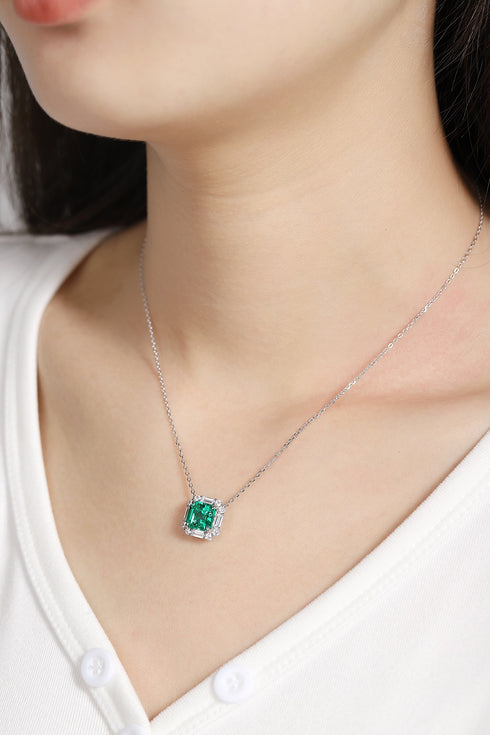 S925 Silver Cultivated Emerald Necklace A (JSEGN037Y)