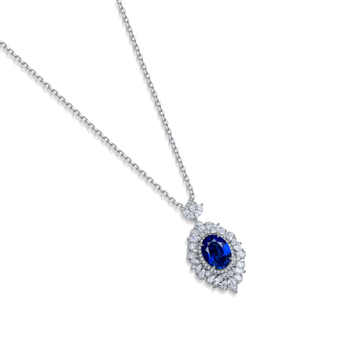 S925 Silver Cultivated Sapphire Necklace A (JSABN018Y)