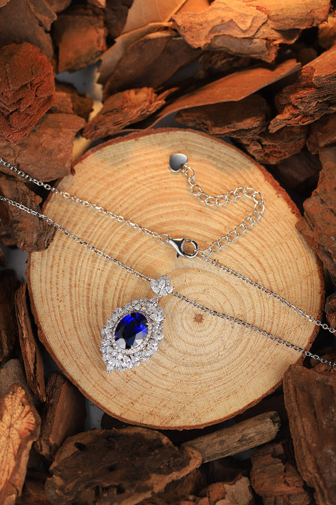 S925 Silver Cultivated Sapphire Necklace A (JSABN018Y)