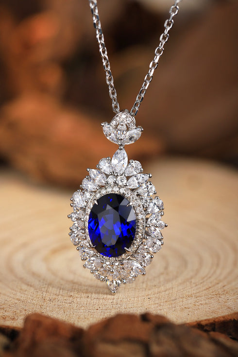 S925 Silver Cultivated Sapphire Necklace A (JSABN018Y)