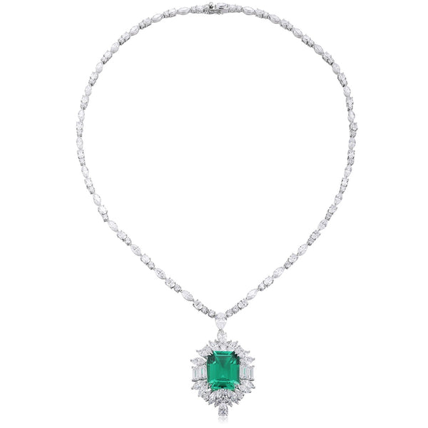 S925 Silver Cultivated Emerald Necklace W (JSEGN2095Y)