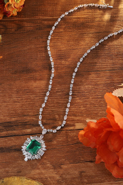 S925 Silver Cultivated Emerald Necklace W (JSEGN2095Y)