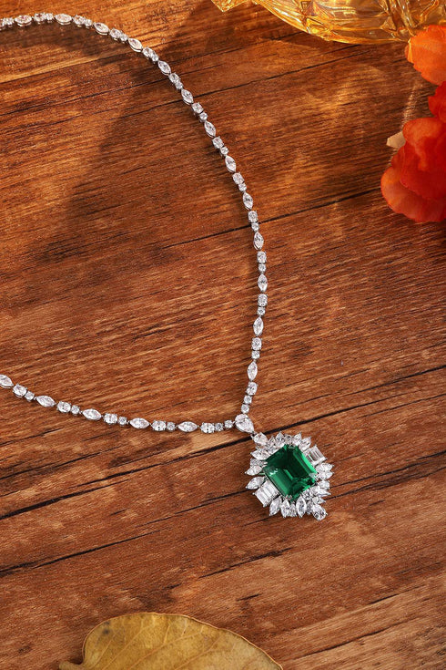 S925 Silver Cultivated Emerald Necklace W (JSEGN2095Y)