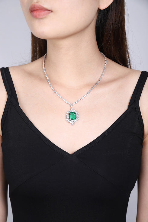 S925 Silver Cultivated Emerald Necklace W (JSEGN2095Y)
