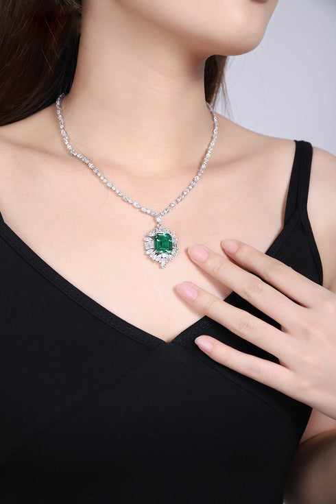 S925 Silver Cultivated Emerald Necklace W (JSEGN2095Y)