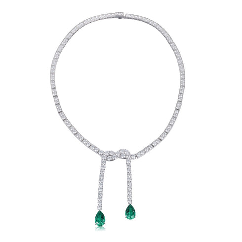 S925 Silver Cultivated Emerald Necklace W (JSEGN684Y)