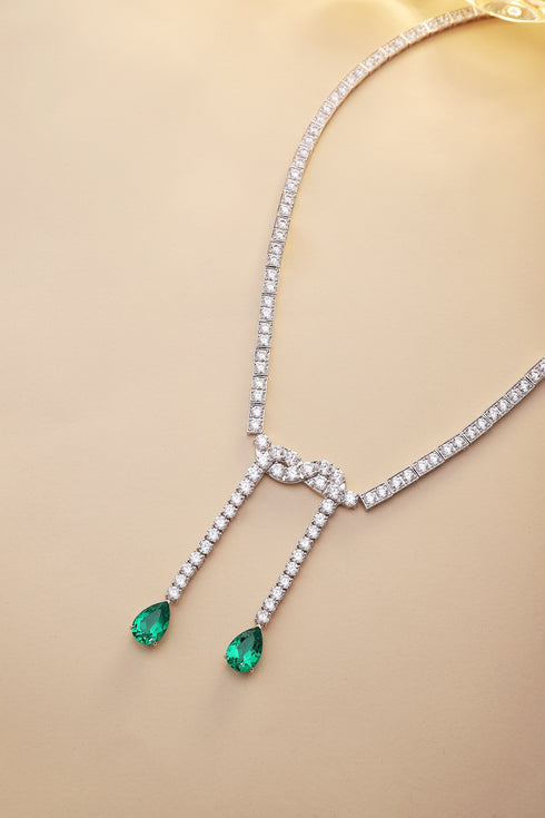 S925 Silver Cultivated Emerald Necklace W (JSEGN684Y)