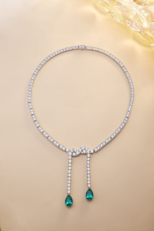 S925 Silver Cultivated Emerald Necklace W (JSEGN684Y)
