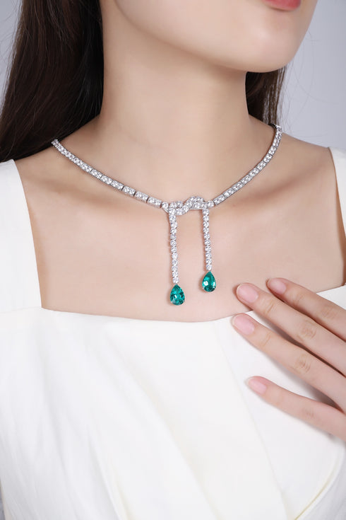 S925 Silver Cultivated Emerald Necklace W (JSEGN684Y)