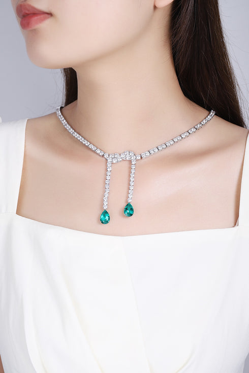 S925 Silver Cultivated Emerald Necklace W (JSEGN684Y)