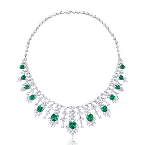 S925 Silver Cultivated Emerald Large Set Chain W (JSEGN490Y)