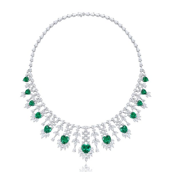 S925 Silver Cultivated Emerald Large Set Chain W (JSEGN490Y)