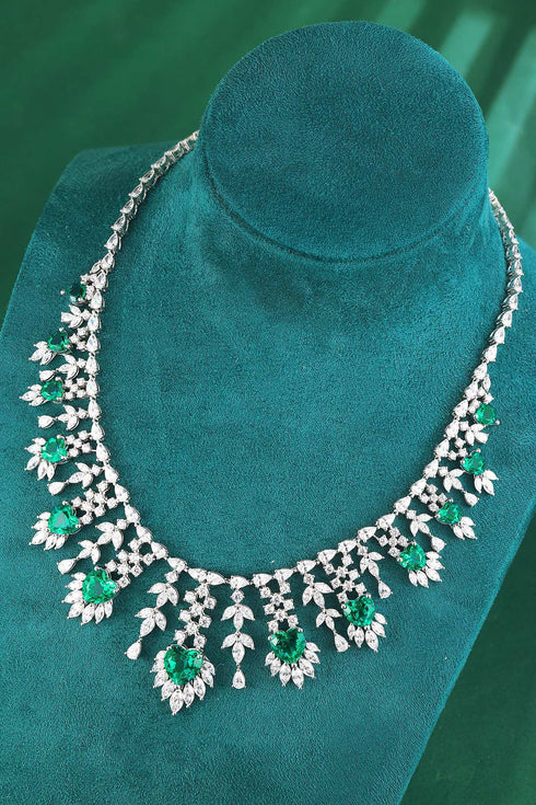 S925 Silver Cultivated Emerald Large Set Chain W (JSEGN490Y)