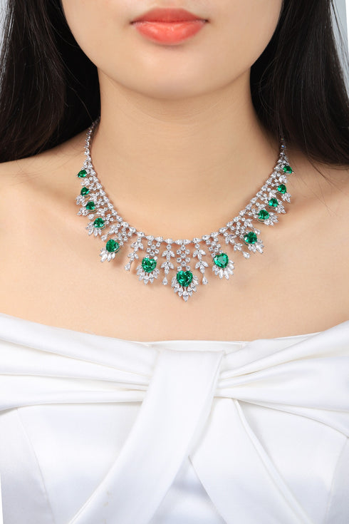 S925 Silver Cultivated Emerald Large Set Chain W (JSEGN490Y)