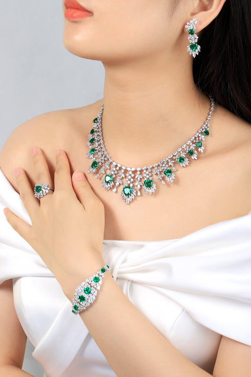S925 Silver Cultivated Emerald Large Set Chain W (JSEGN490Y)