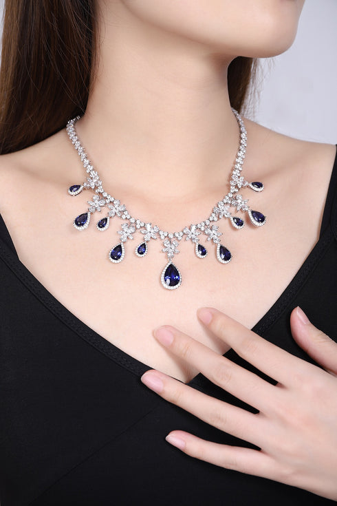 S925 Silver Cultivated Sapphire Luxury Large Set Chain A (JSABN2099Y)