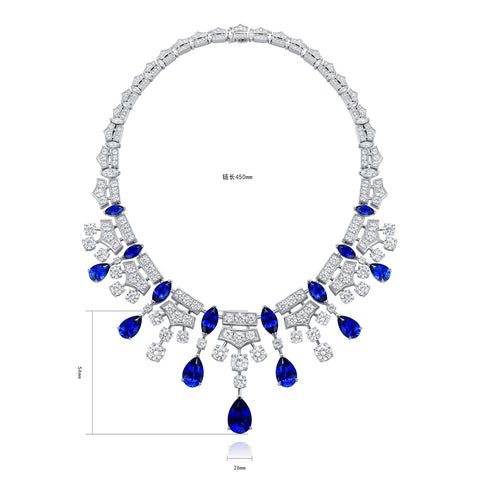 S925 Silver Cultivated Sapphire Luxury Large Set Chain A (JSABN350Y)