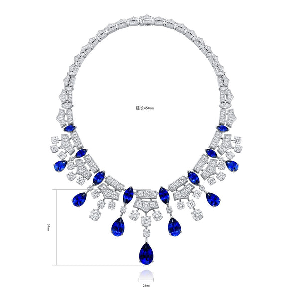 S925 Silver Cultivated Sapphire Luxury Large Set Chain A (JSABN350Y)
