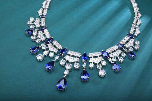 S925 Silver Cultivated Sapphire Luxury Large Set Chain A (JSABN350Y)