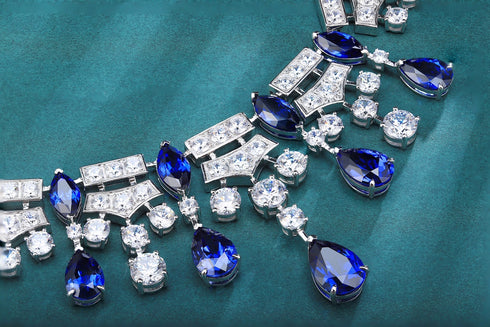 S925 Silver Cultivated Sapphire Luxury Large Set Chain A (JSABN350Y)