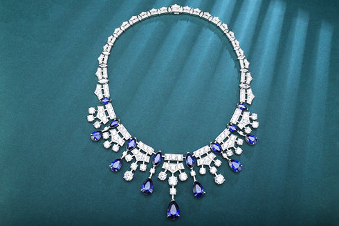 S925 Silver Cultivated Sapphire Luxury Large Set Chain A (JSABN350Y)