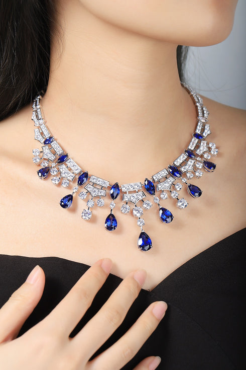 S925 Silver Cultivated Sapphire Luxury Large Set Chain A (JSABN350Y)