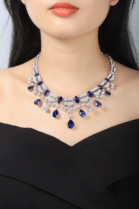 S925 Silver Cultivated Sapphire Luxury Large Set Chain A (JSABN350Y)