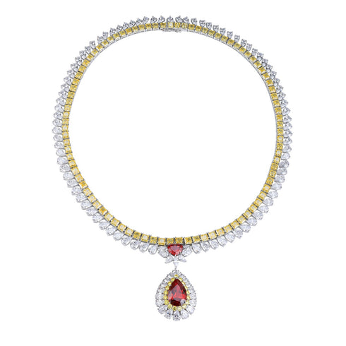 S925 Silver Cultivated Red Gem Large Set Chain A (JRURN524Y)