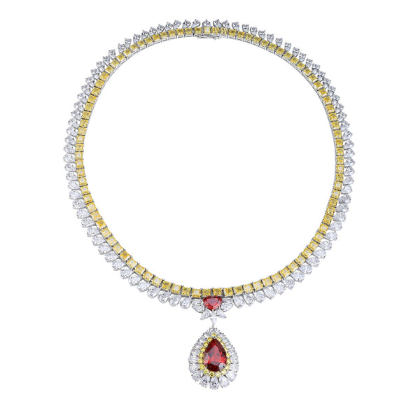 S925 Silver Cultivated Red Gem Large Set Chain A (JRURN524Y)