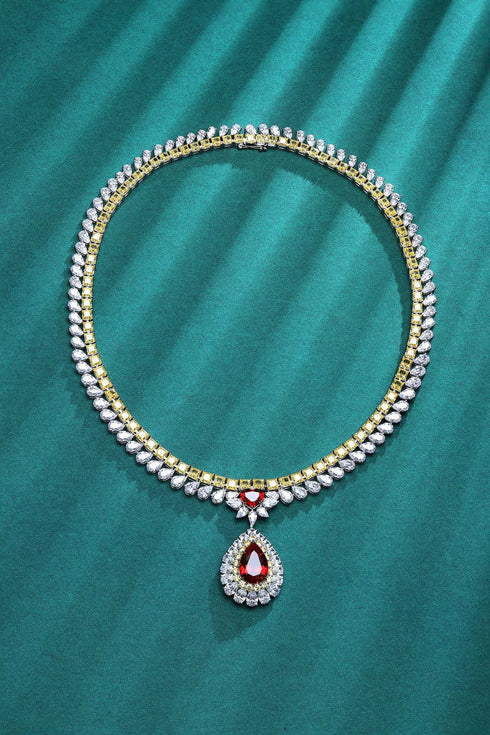 S925 Silver Cultivated Red Gem Large Set Chain A (JRURN524Y)