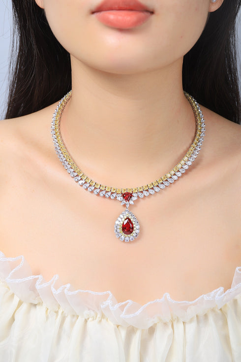 S925 Silver Cultivated Red Gem Large Set Chain A (JRURN524Y)