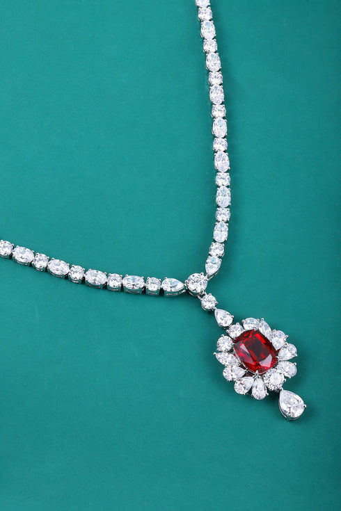 S925 silver cultivated Red Gem Luxury Large Set Chain W (JRURN349Y)