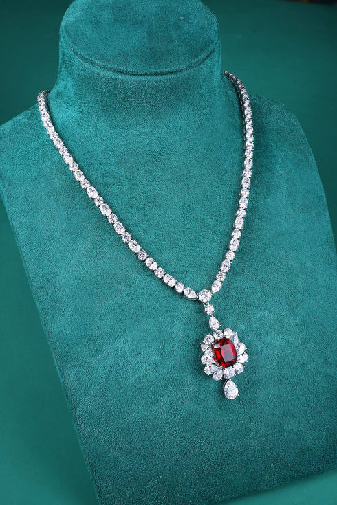 S925 silver cultivated Red Gem Luxury Large Set Chain W (JRURN349Y)