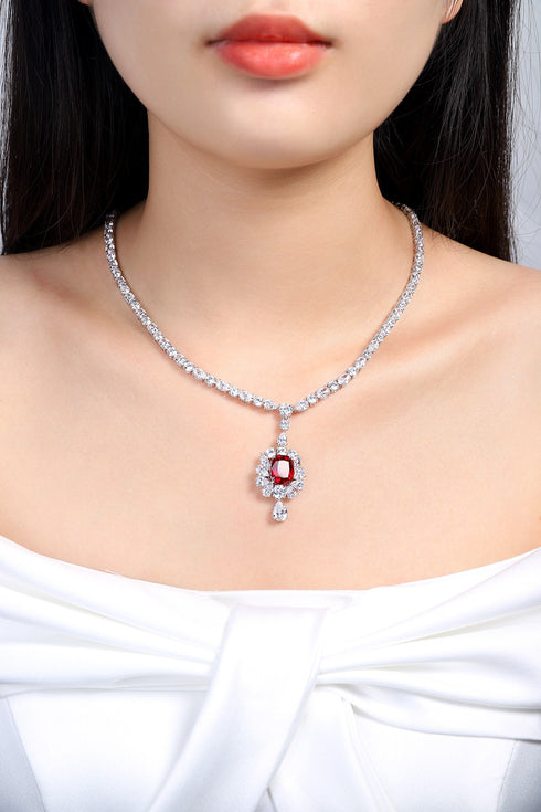 S925 silver cultivated Red Gem Luxury Large Set Chain W (JRURN349Y)