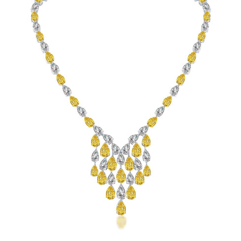 S925 Silver Yellow Flashing Diamond Zircon Water Drop Large Set Chain A (NPSY92005)