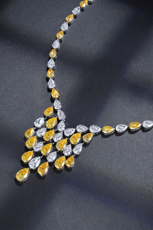 S925 Silver Yellow Flashing Diamond Zircon Water Drop Large Set Chain A (NPSY92005)