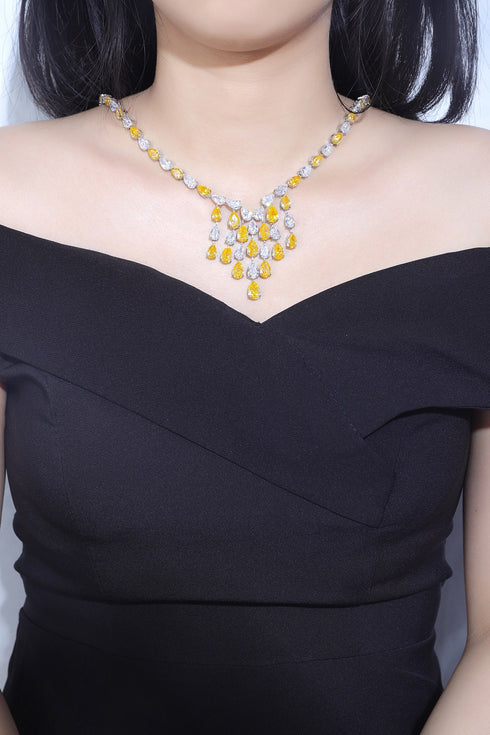 S925 Silver Yellow Flashing Diamond Zircon Water Drop Large Set Chain A (NPSY92005)