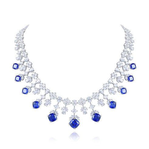 S925 silver blue Corundum Luxury Large Chain Set W (PN123Y)