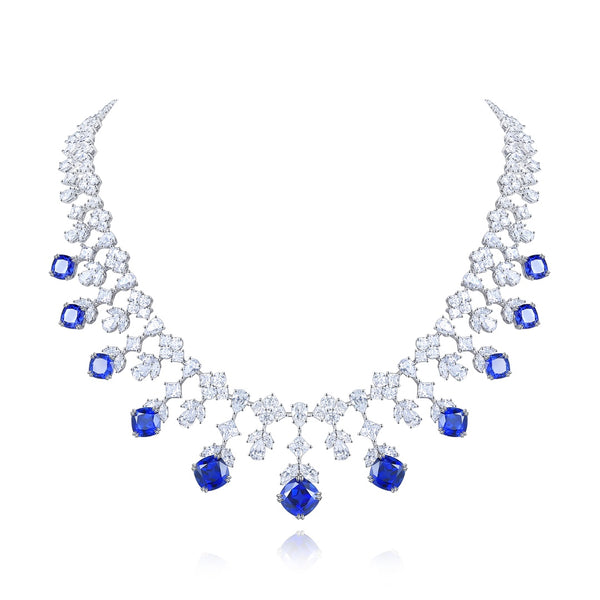 S925 silver blue Corundum Luxury Large Chain Set W (PN123Y)