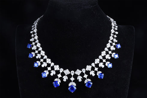 S925 silver blue Corundum Luxury Large Chain Set W (PN123Y)