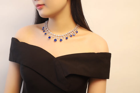 S925 silver blue Corundum Luxury Large Chain Set W (PN123Y)