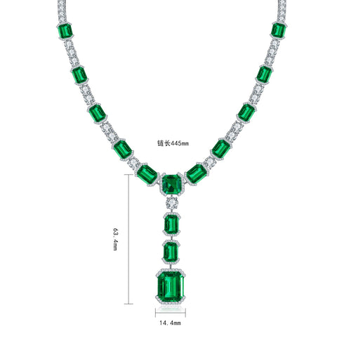 S925 Silver Synthetic Emerald Luxury Set Chain A (PSEGN121Y)