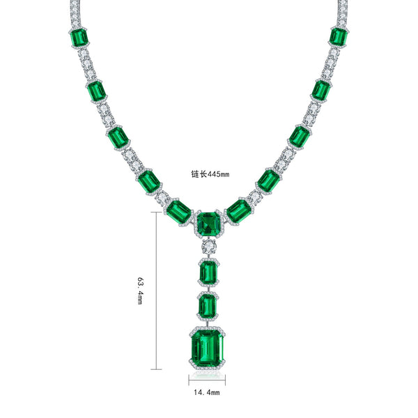 S925 Silver Synthetic Emerald Luxury Set Chain A (PSEGN121Y)