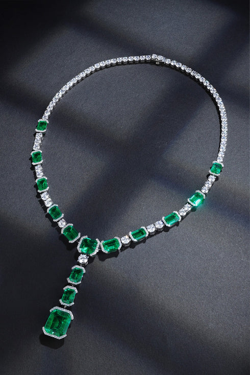 S925 Silver Synthetic Emerald Luxury Set Chain A (PSEGN121Y)