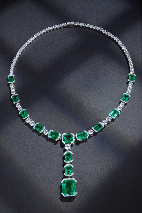 S925 Silver Synthetic Emerald Luxury Set Chain A (PSEGN121Y)