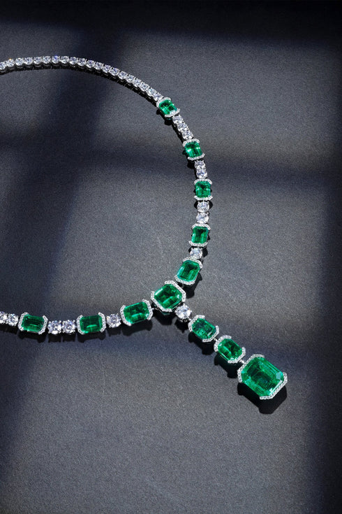 S925 Silver Synthetic Emerald Luxury Set Chain A (PSEGN121Y)