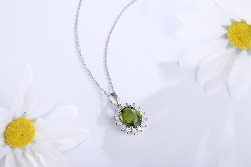 S925 SIlver Natural Peridot Neckalce W (JN307Y)