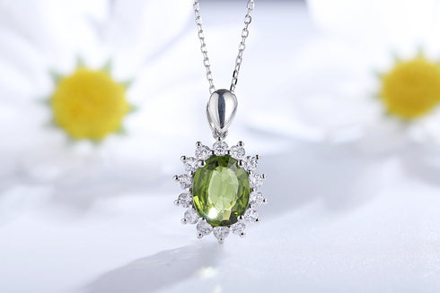 S925 SIlver Natural Peridot Neckalce W (JN307Y)