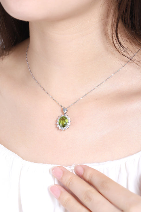 S925 SIlver Natural Peridot Neckalce W (JN307Y)