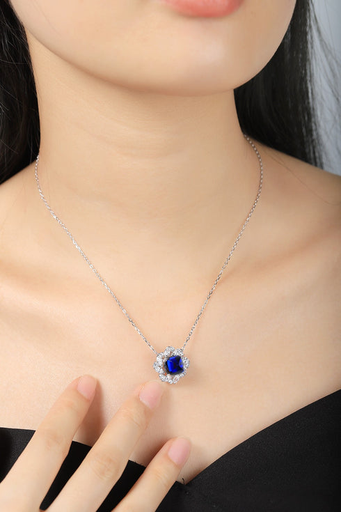 S925 Silver Cultivated Sapphire Necklace W (JSABN439Y)